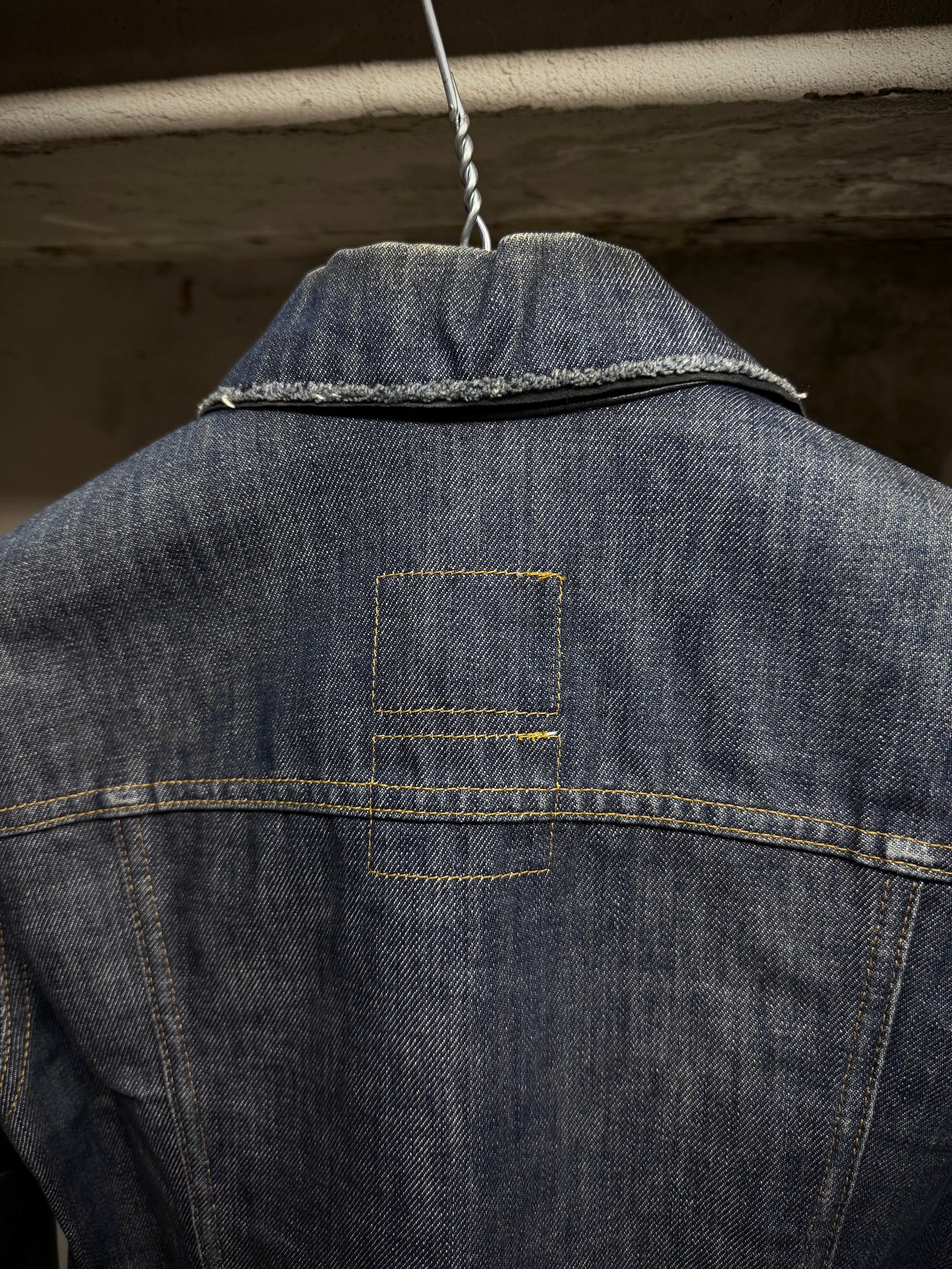 Helmut Lang SS03 Hybrid Lamb Leather Sleeve Raw Denim Jacket