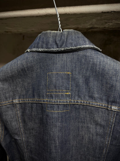 Helmut Lang SS03 Hybrid Lamb Leather Sleeve Raw Denim Jacket