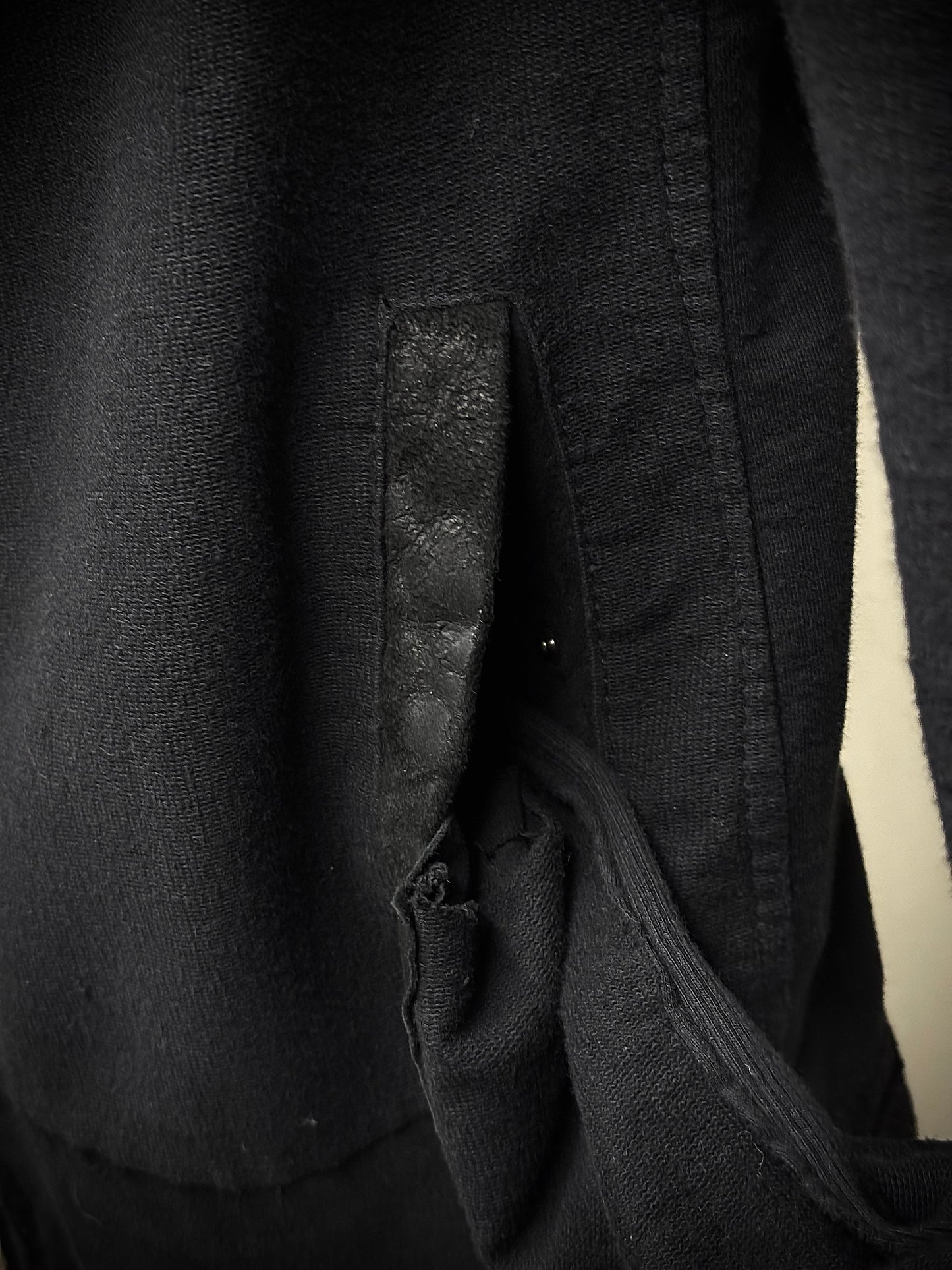 14thAddiction Mohawk Custom Distressed Sheepskin Leather Cross-zip Hoodie detail | DRIEW GARMENTS
