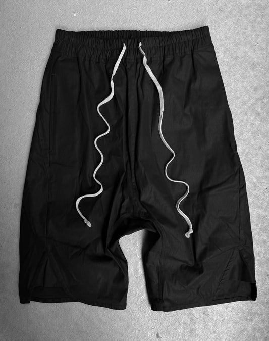 Rick Owens SS19 “BABEL” Black Swinger Basket Drop-crotch Shorts