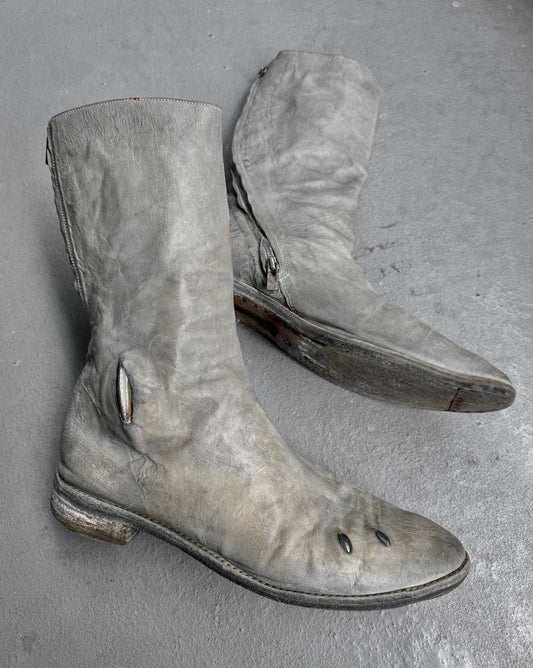Carol Christian Poell ‘AM/2687P ROOMS-PTC’ Object-dyed Kangaroo Leather Titanium Prosthetic Tornado Zip Boots