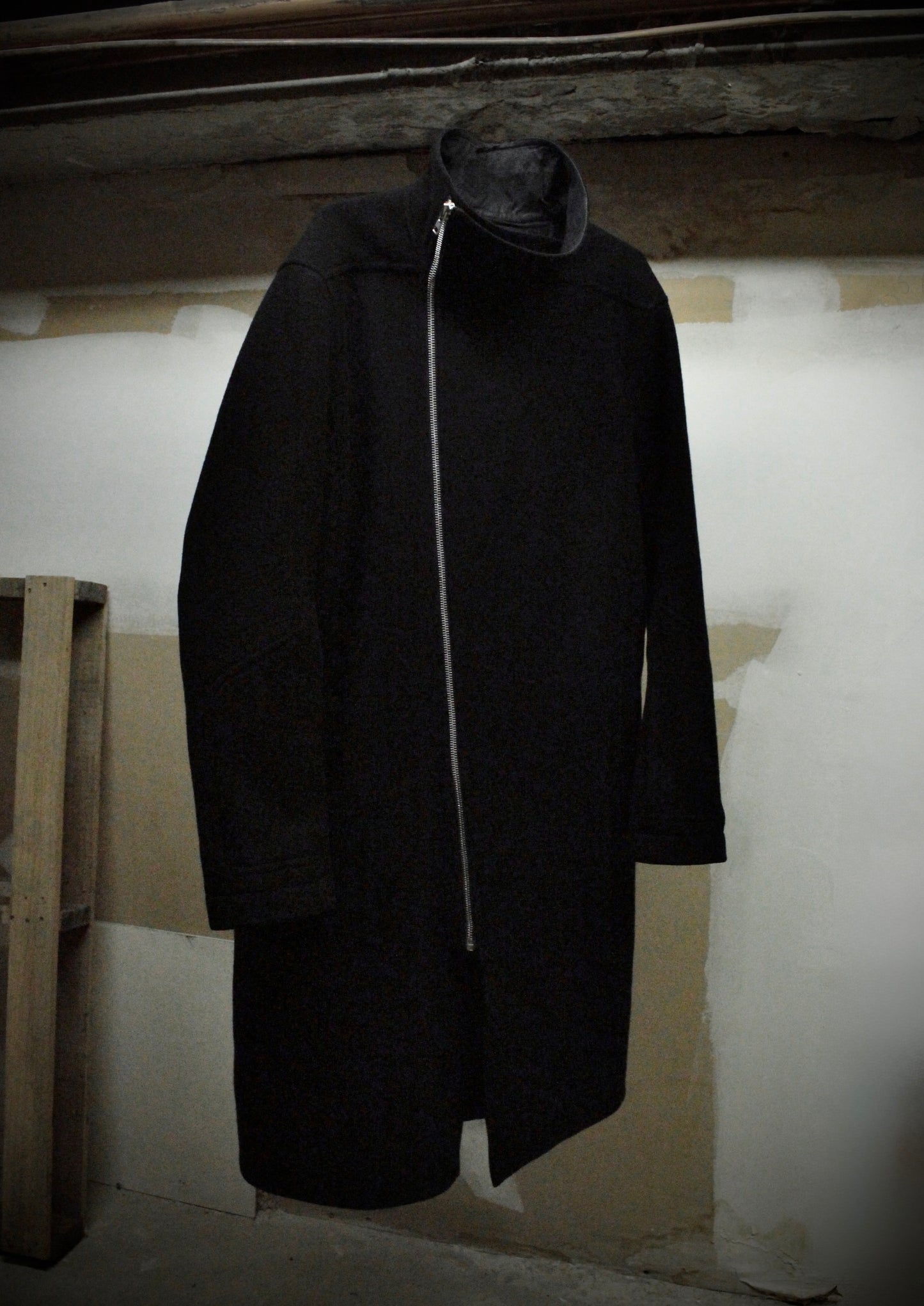 Rick Owens AW15 "SPHINX" Mollino Asymmetrical Front Zip Heavy Wool Coat