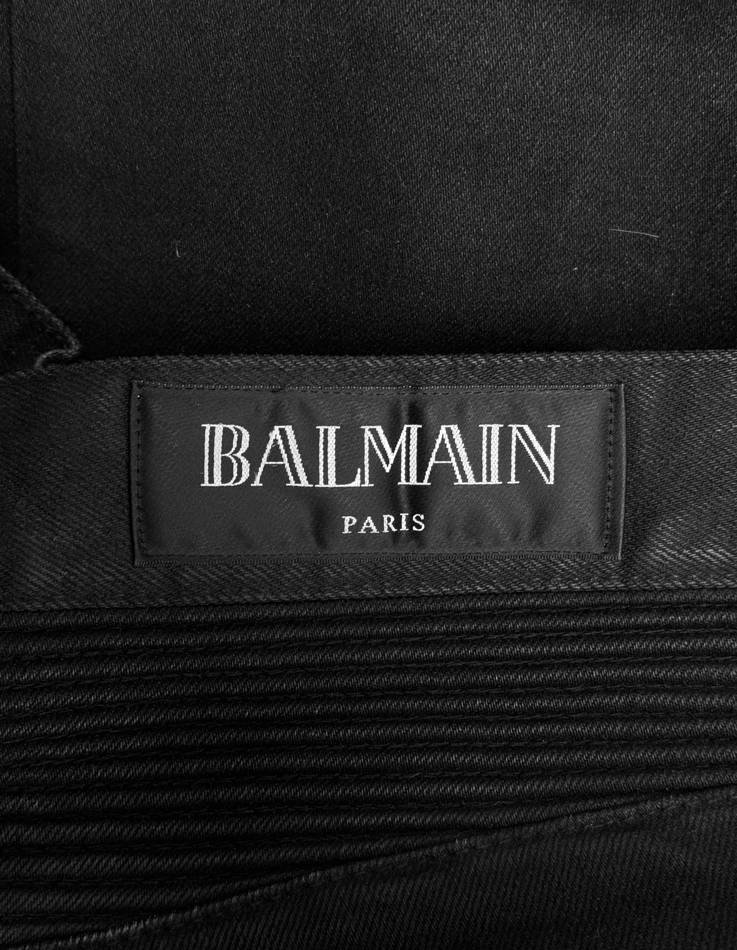 BALMAIN by Olivier Rousteing AW15 Waxed Black Biker Denim