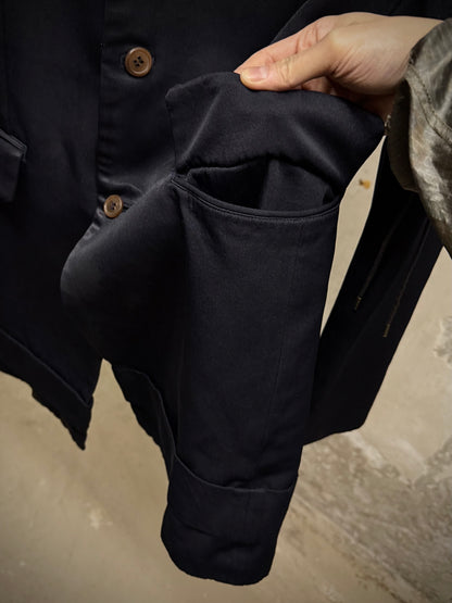 COMME des GARÇONS HOMME PLUS AW13 Dark Navy Hem Strap Poly Long Blazer detail | DRIEW GARMENTS