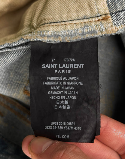 Saint Laurent Paris AW15 ‘D02' Distressed Crash Light Wash Skinny Denim