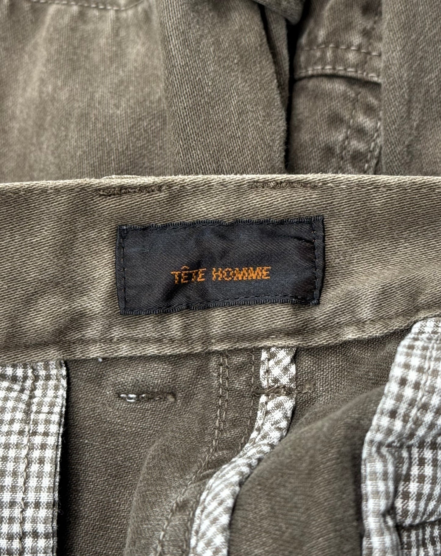 TÊTE HOMME Early 00s Khaki Heavyweight Flared Bondage Cargo Pants