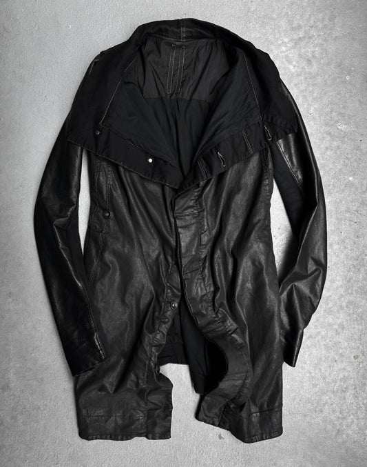 Rick Owens DRKSHDW AW13 "PLINTH" Leather Sleeve Waxed Exploder Jacket