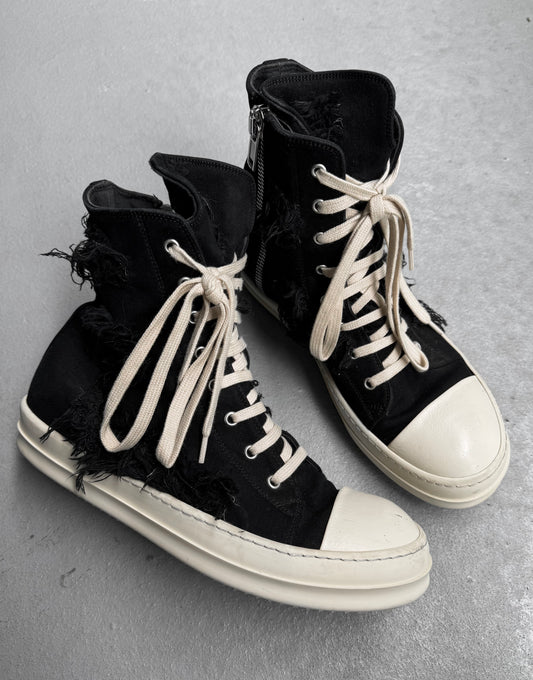 Rick Owens DRKSHDW SS22 “FOGACHINE” Slashed Canvas Ramones Sneakers