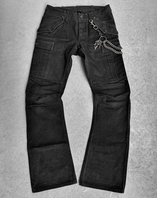 ATTACHMENT by Kazuyuki Kumagai Faded Black Flare Cargo Denim