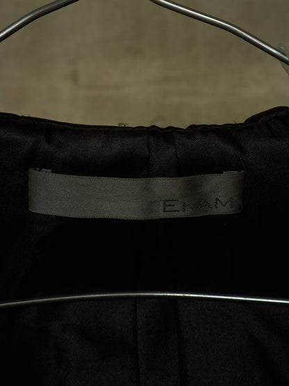 EKAM Early 00s Black Hooded Sheepskin Leather Asymmetric Zip Rider Jacket