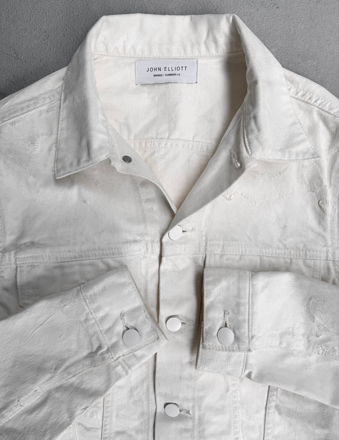 John Elliot SS19 White Painted Denim Trucker Jacket