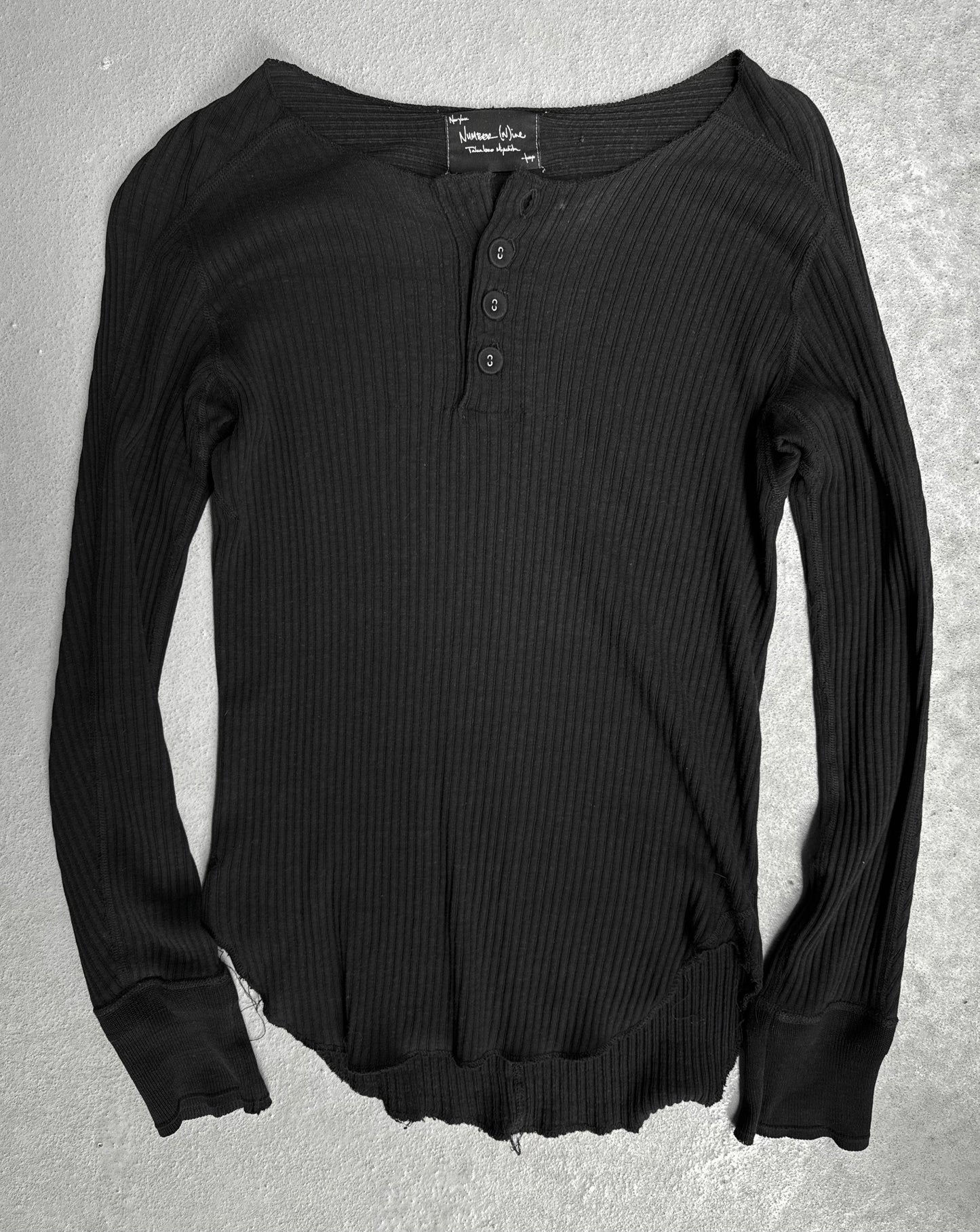 Number (N)ine AW09 Black Henley Silk-blend Long-sleeves