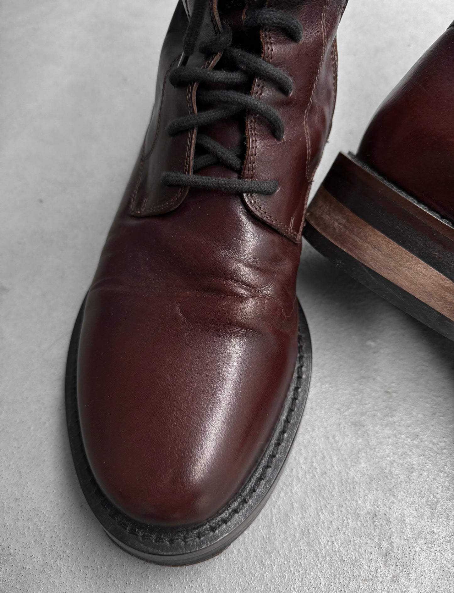 Ann Demeulemeester AW20 "Jazz Moro" Brown Lace-Up Calf Leather Combat Boots