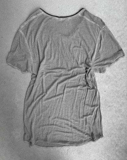Giorgio Brato Leather Trim Grey Raw Edge V-neck T-shirt