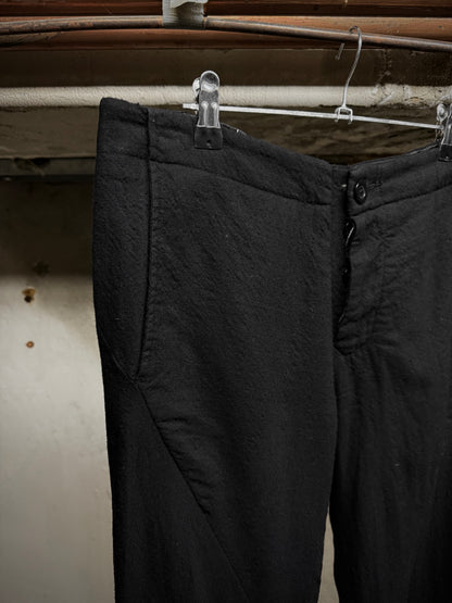 Rick Owens AW08 "STAG" Bias Cut Frayed Hem Flare Wool Trousers detail | DRIEW GARMENTS