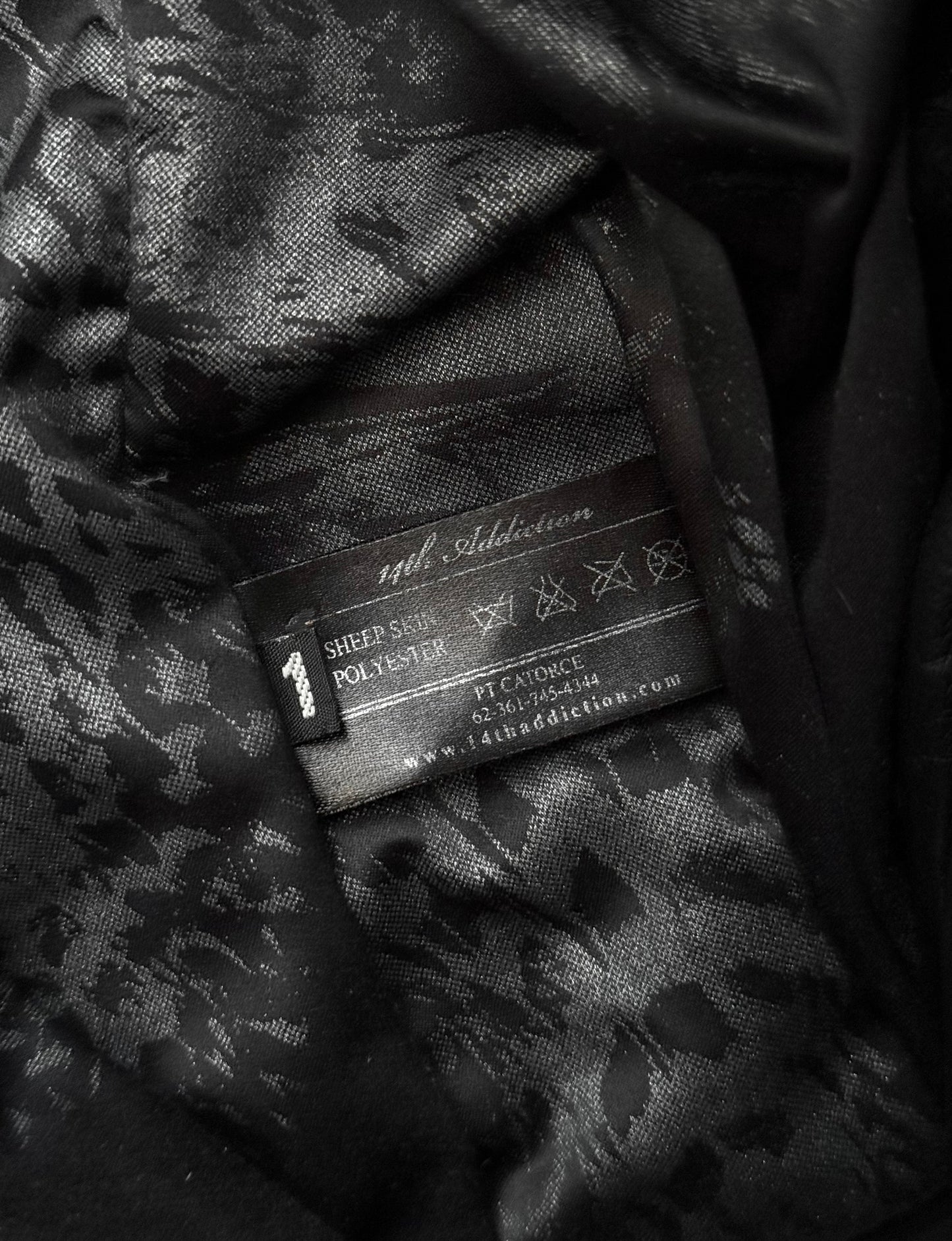 14thAddiction Early 00s Hooded Sheepskin Down Rider Jacket