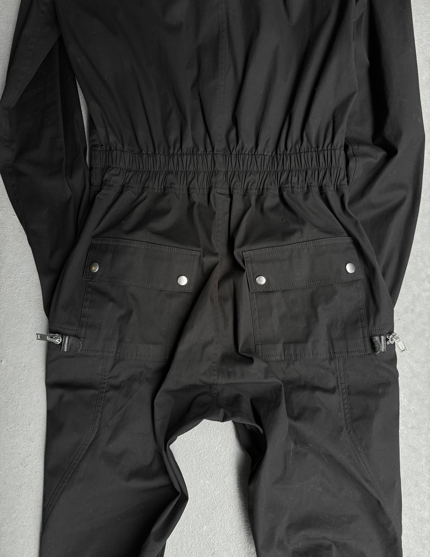 Rick Owens SS23 "EDFU" Black Bauhaus Cargo Larry Flight Jumpsuit