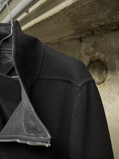 Rick Owens AW15 "SPHINX" Mollino Asymmetrical Front Zip Heavy Wool Coat detail | DRIEW GARMENTS