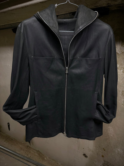 Isamu Katayama "BACKLASH" Unlined Overlock Hooded 'Gimp' Zip Goat Leather Jacket detail | DRIEW GARMENTS