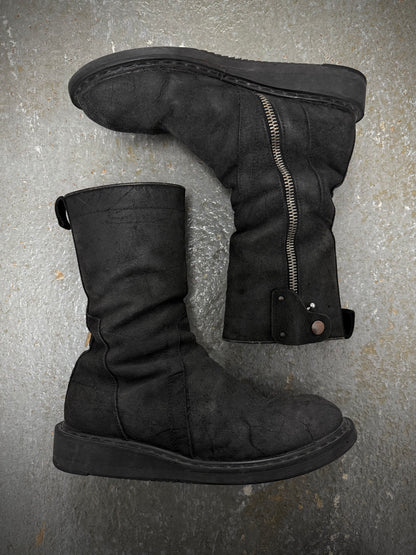 Rick Owens AW09 "CRUST" Side Zip Reverse Cow Leather Creeper Boots | Archive Fashion Toronto