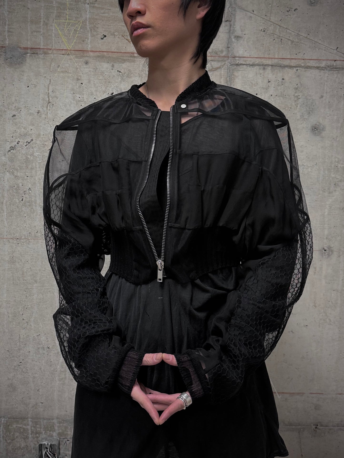 Rick Owens SS23 "EDFU" Silk-trimmed Sheer Collage Bomber Jacket
