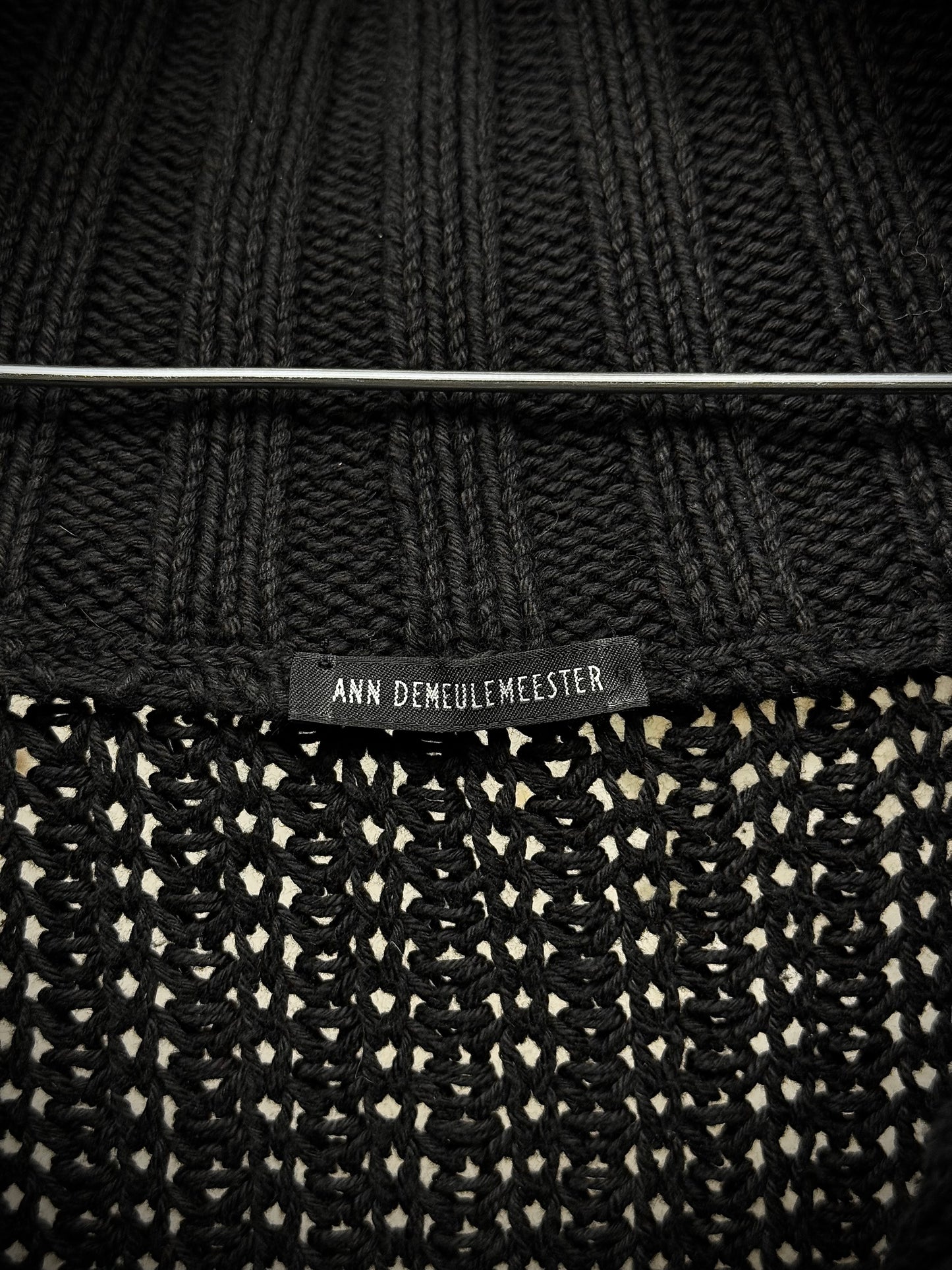 Ann Demeulemeester AW98 Cropped Cotton Knit Zip Up Mock Neck Sweater detail | DRIEW GARMENTS