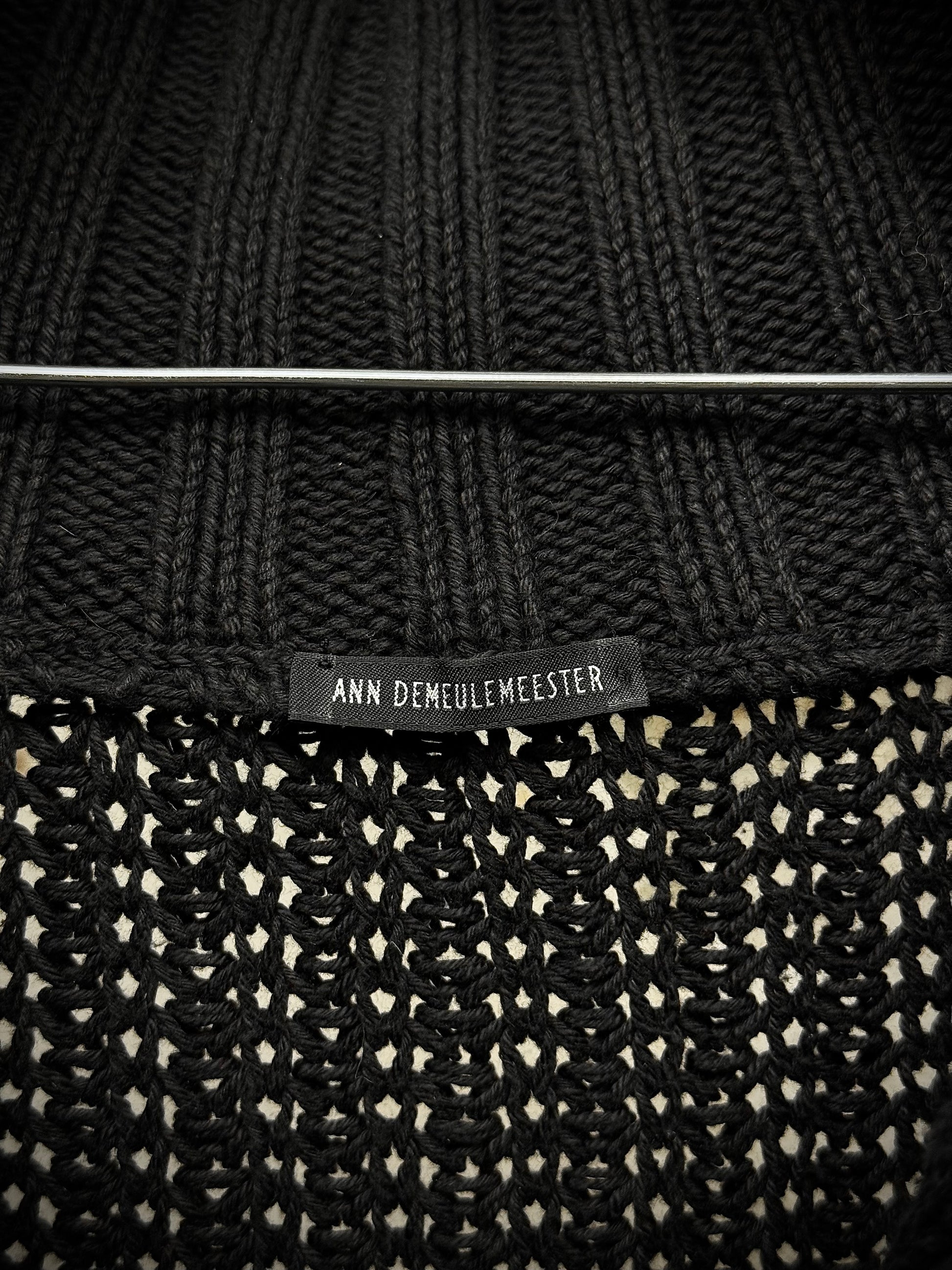 Ann Demeulemeester AW98 Cropped Cotton Knit Zip Up Mock Neck Sweater detail | DRIEW GARMENTS