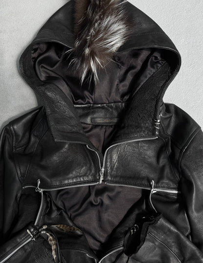 14thAddiction Mohawk ‘Beat-it’ Custom Distressed Sheepskin Leather Cross-zip Jacket