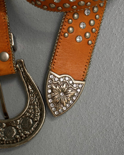 Tornado Mart Early 00s Western Studded Orange Leather Belt