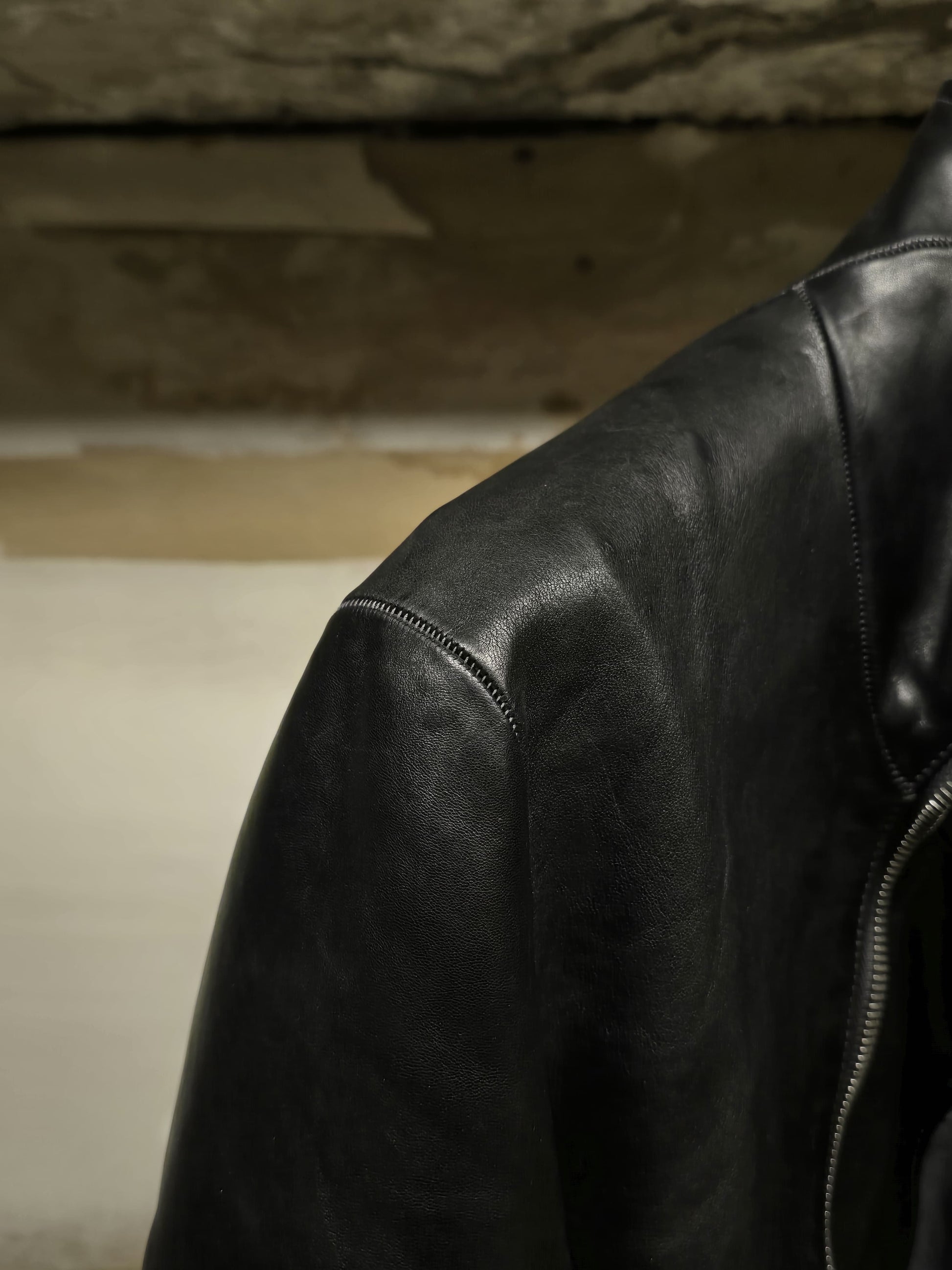 Carol Christian Poell 'LM/2599GP CORS-PTC/010' Object-dyed Lined Arthostic Titanium Elbow Horse Leath detail | DRIEW GARMENTS