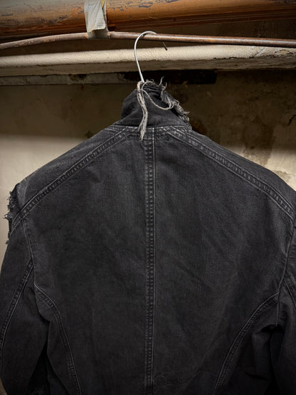 JULIUS _7 SS18 “Acid Glaciers;” Limited Edition Distressed 12oz Denim Trucker Jacket detail | DRIEW GARMENTS