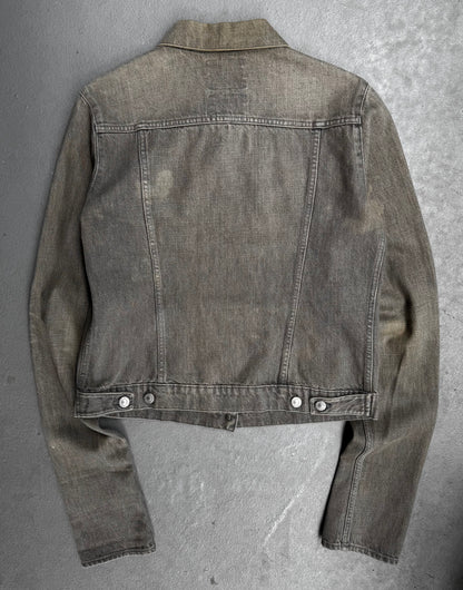 Helmut Lang Early 00s Washed Grey Extended Sleeves Denim Trucker Jacket