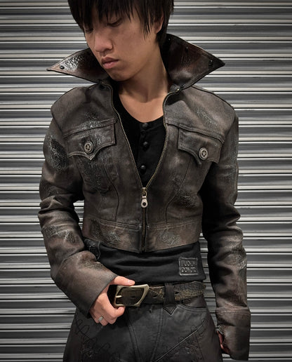 LED RECHWE Early 00s Crack Waxed ‘Arizona’ Cropped Trucker Jacket