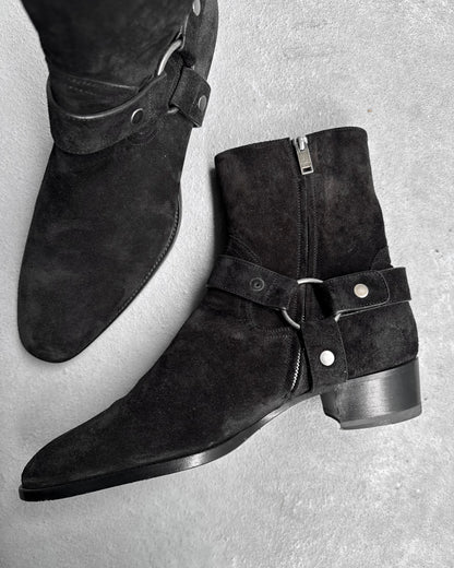 Saint Laurent Paris AW16 Black Suede Leather ‘Wyatt’ Buckle Boots