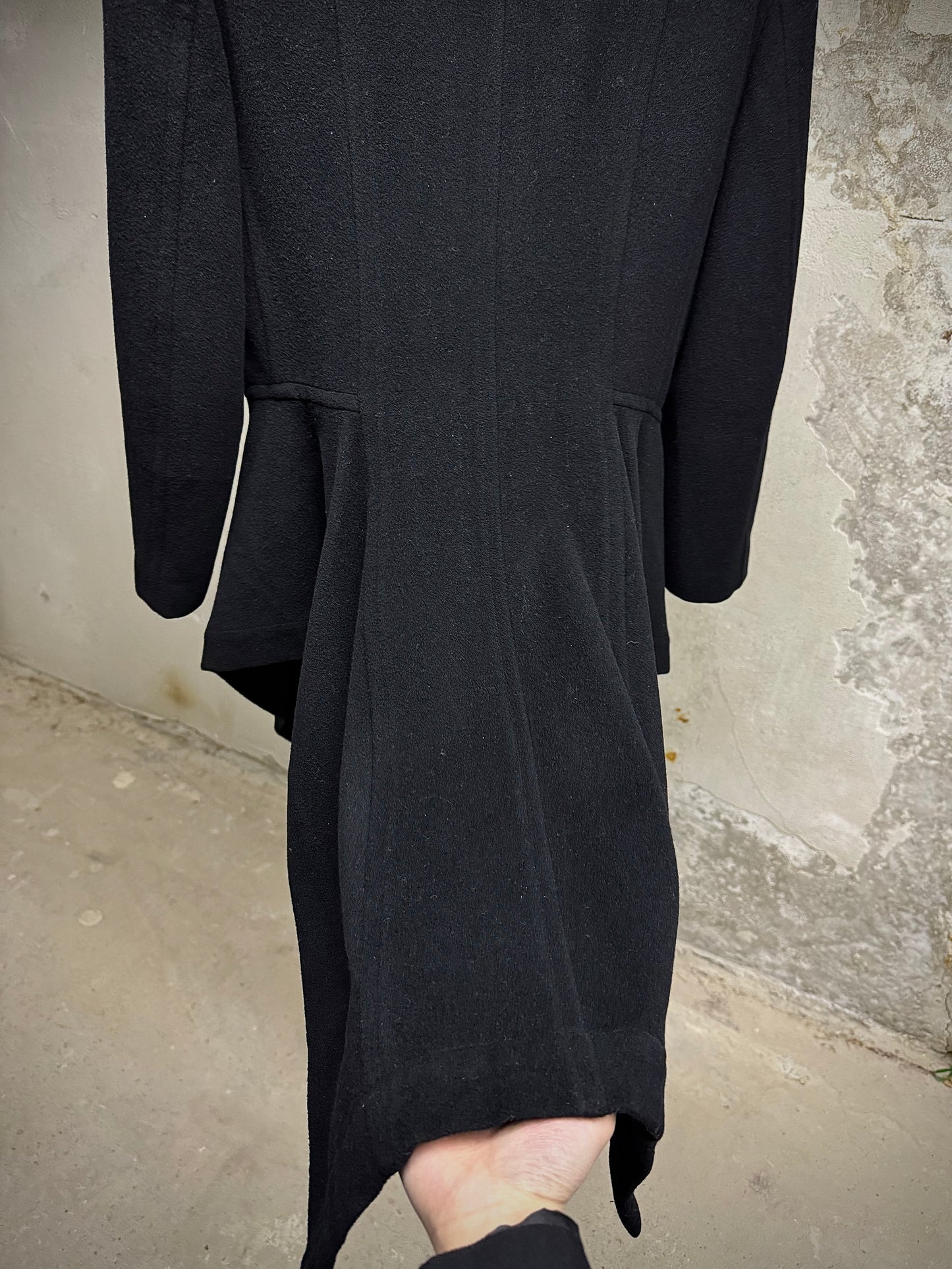 COMME des GARÇONS Late 80s Asymmetric Wool Victorian Tailcoat detail | DRIEW GARMENTS