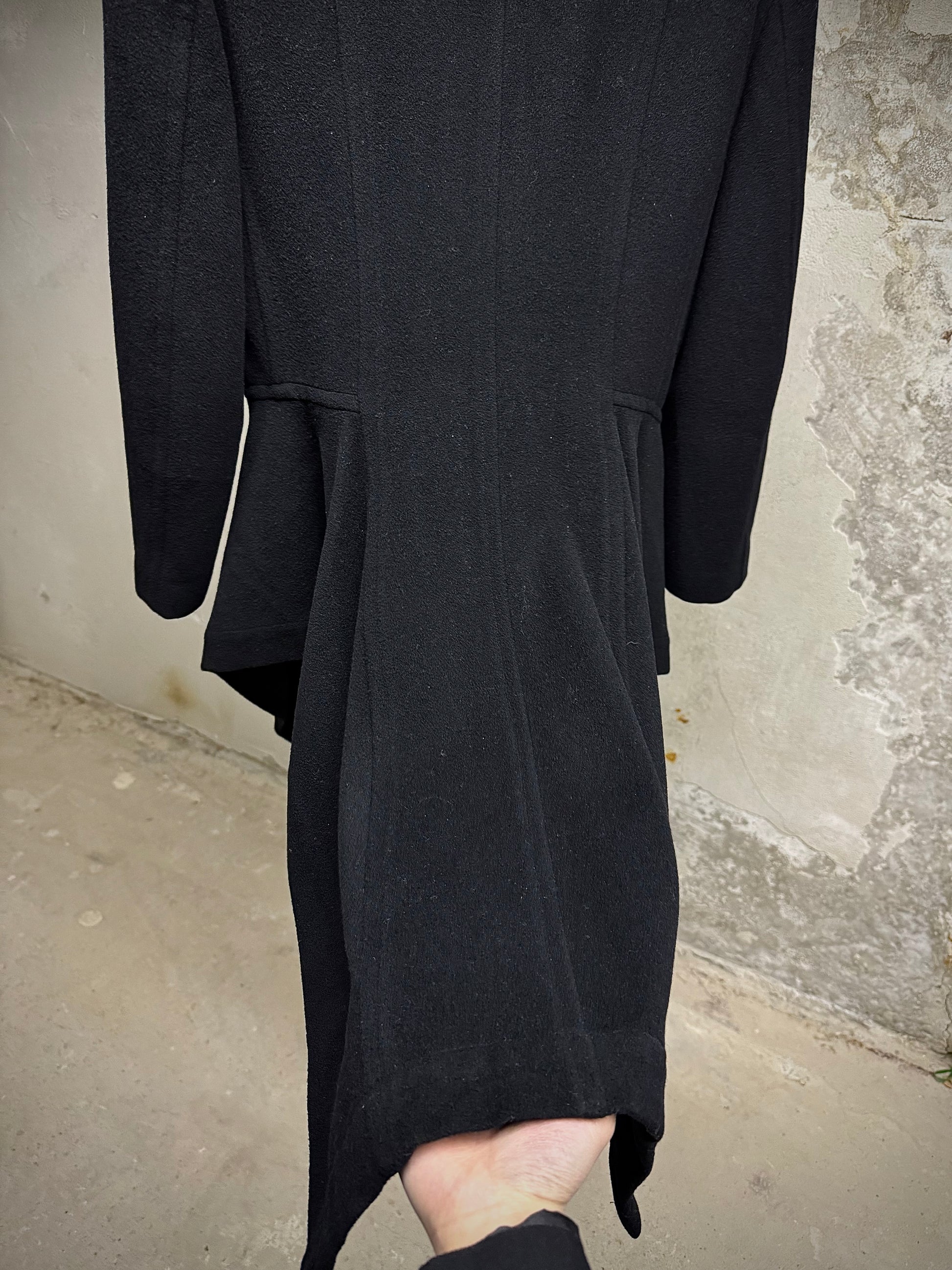 COMME des GARÇONS Late 80s Asymmetric Wool Victorian Tailcoat detail | DRIEW GARMENTS