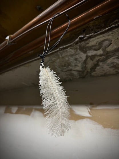 Ann Demeulemeester White Ostrich Feather Leather Cord Necklace