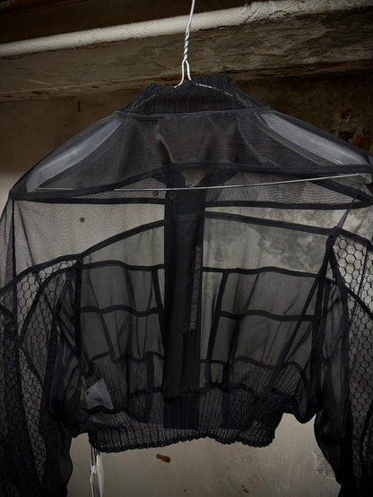 Rick Owens SS23 "EDFU" Silk-trimmed Sheer Collage Bomber Jacket detail | DRIEW GARMENTS