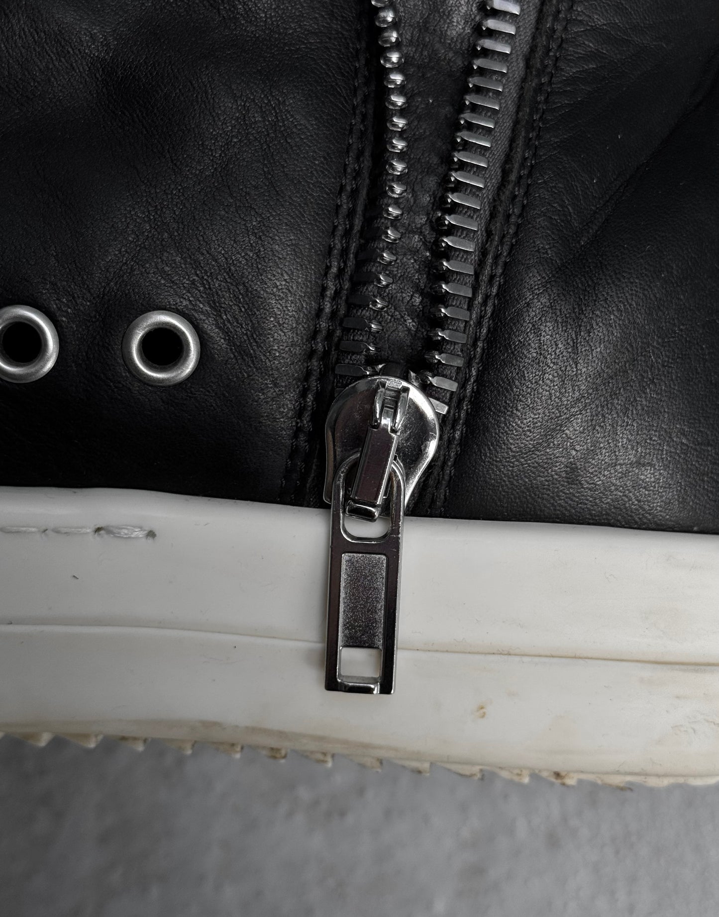 Rick Owens SS24 “LIDO” Black Oiled Calfskin Leather Ramones Sneakers
