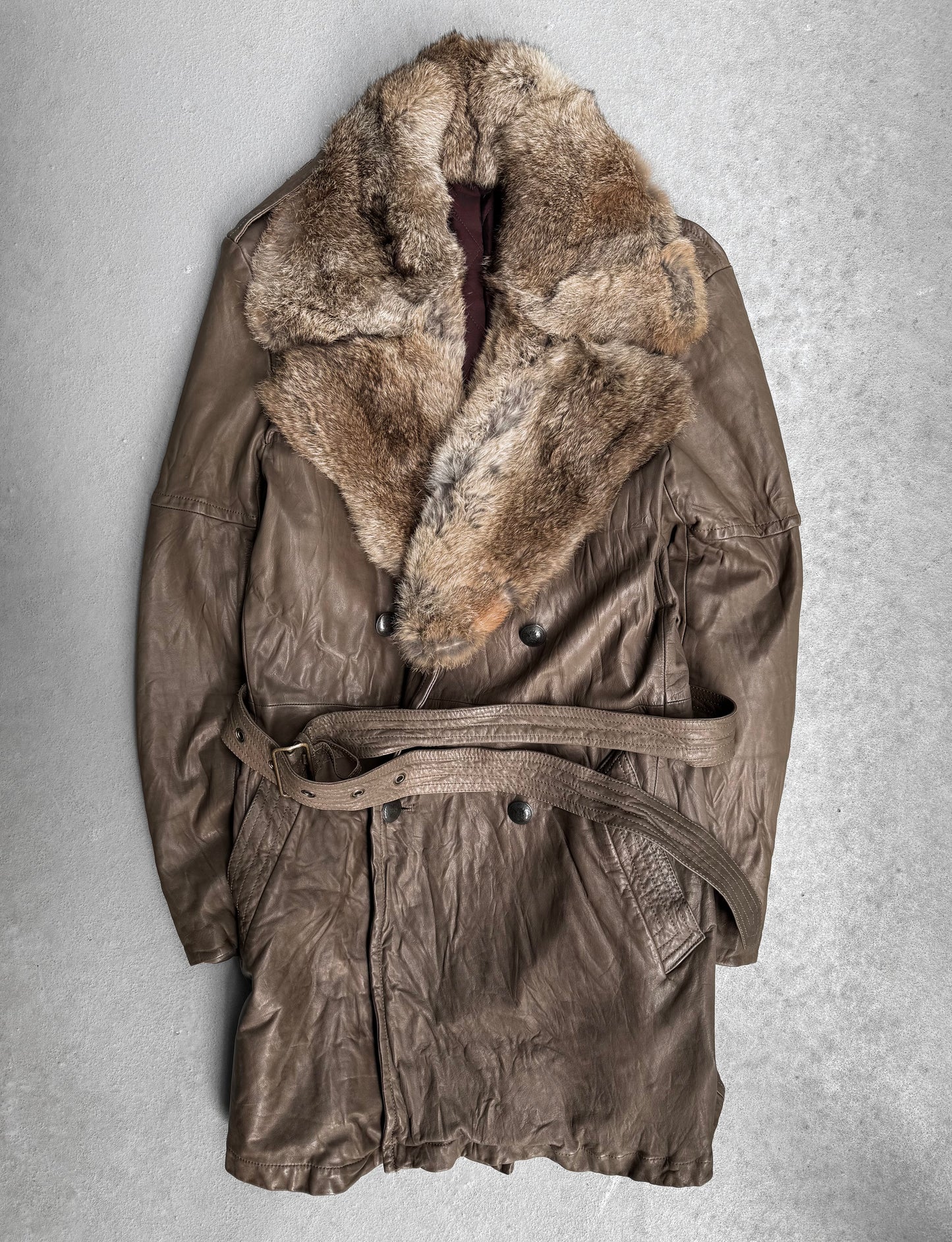 Kyoji Maruyama AW08 Rabbit Fur Wrinkle Leather Trench Coat