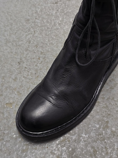 Ann Demeulemeester AW21 Black ‘Vitello’ Back-Lace Leather Boots