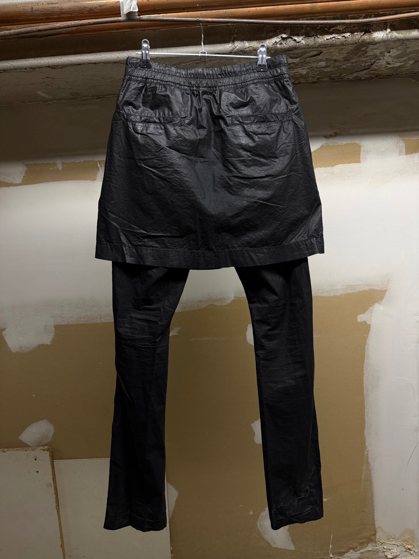 Rick Owens DRKSHDW SS08 "CREATCH" Waxed Gladiator Kilt Layer Pants detail | DRIEW GARMENTS
