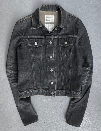 Helmut Lang Late 90s Blue Extended Sleeve Classic Raw Denim Trucker Jacket