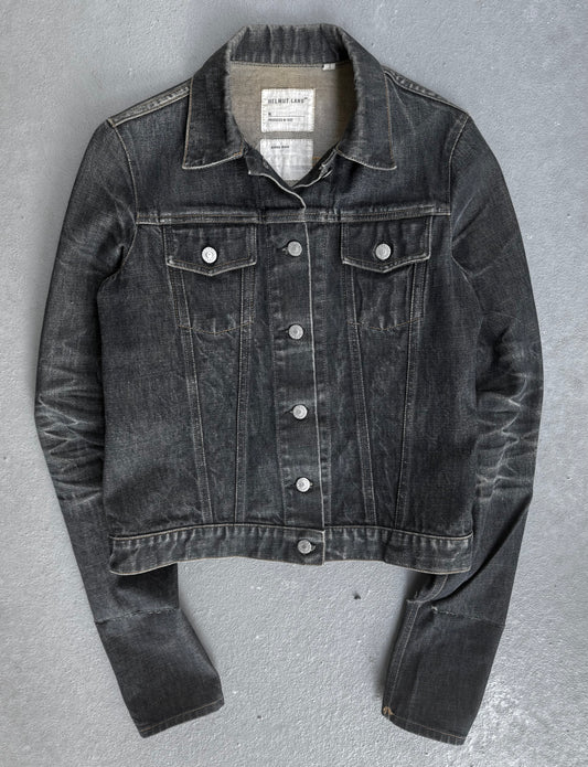 Helmut Lang Late 90s Blue Extended Sleeve Classic Raw Denim Trucker Jacket