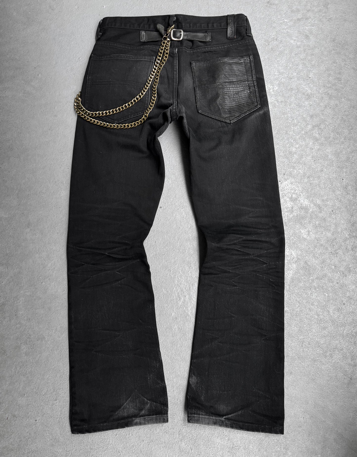 Isamu Katayama “BACKLASH” AW10 Lizard Leather Patch Bootcut Denim