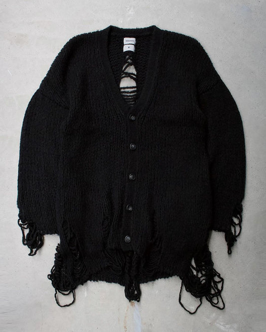 Mihara Yasuhiro AW10 Distressed Black Wool-Knit Cardigan