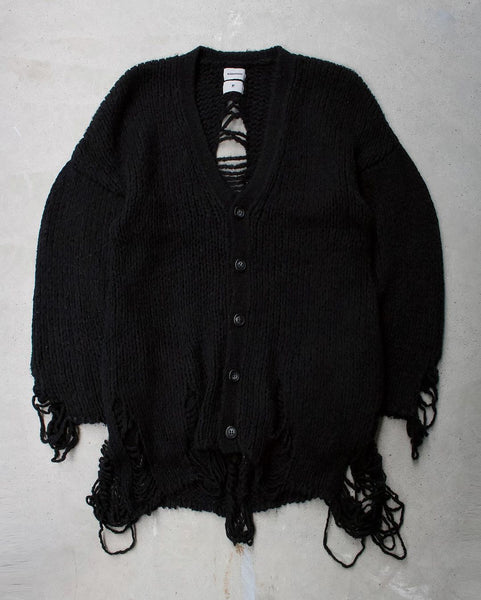 Mihara Yasuhiro AW10 Distressed Black Wool-Knit Cardigan – DRIEW