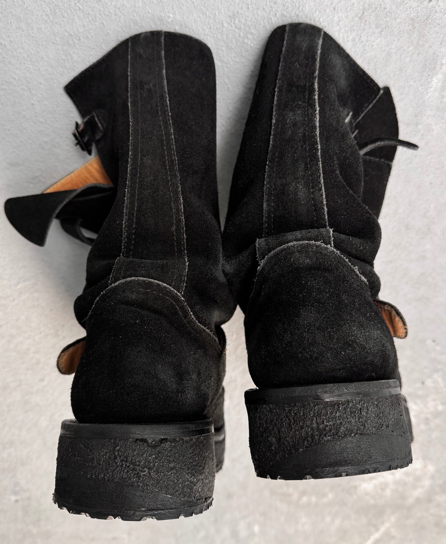 Number (N)ine AW04 “Give Peace A Chance” Suede Leather Engineer Crepe Boots