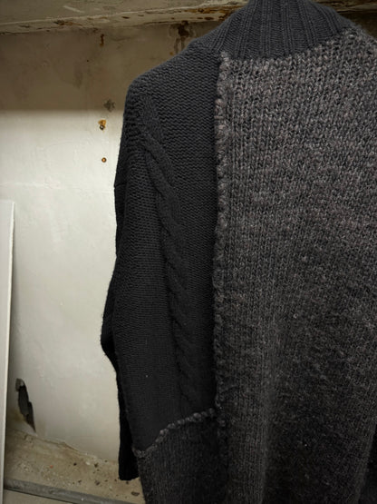Yohji Yamamoto POUR HOMME AW15 Asymmetric Oversized Chunky Wool Cable Knit Cardigan detail | DRIEW GARMENTS