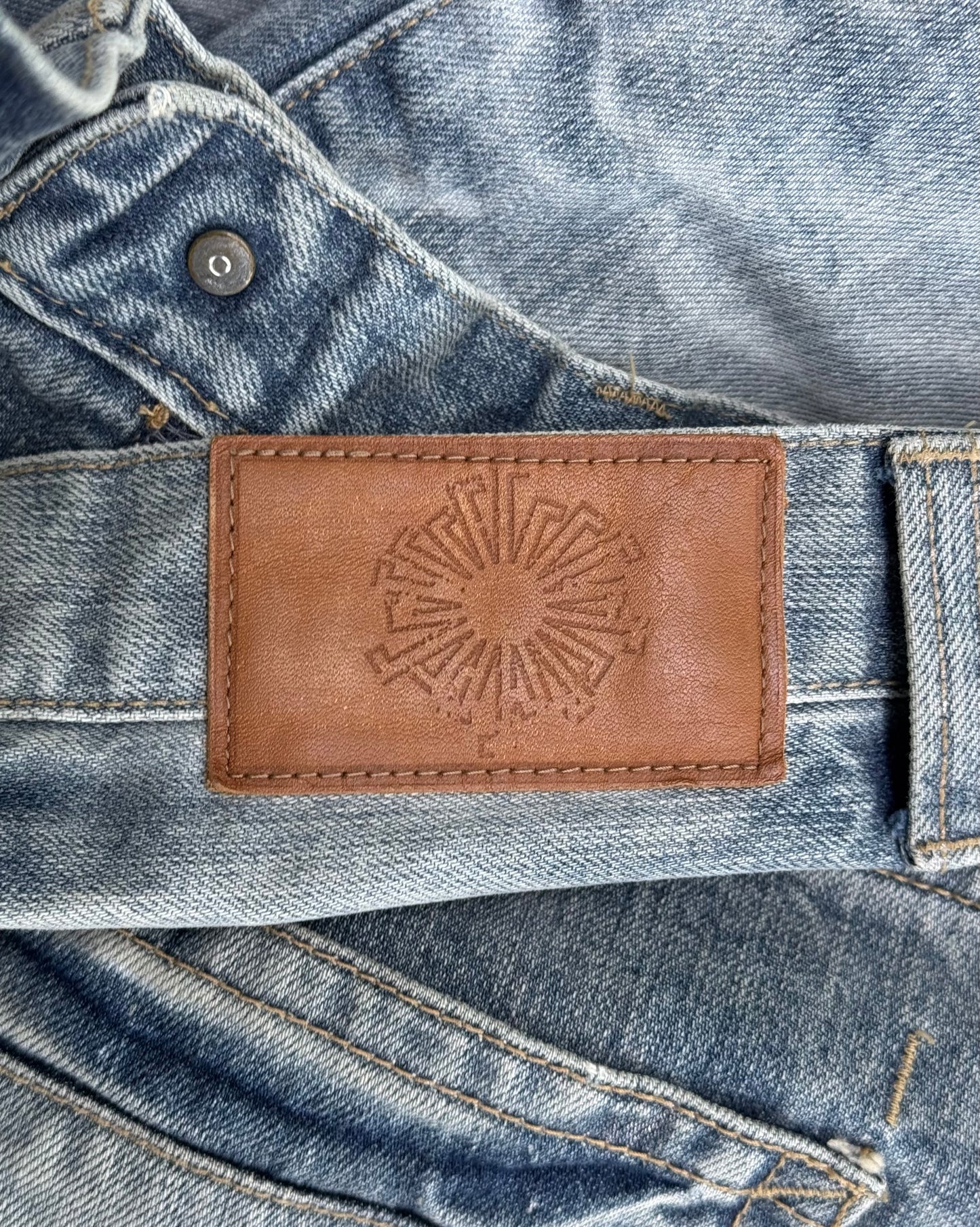 Tornado Mart Early 00s Washed Blue Whisker Flare Bootcut Denim